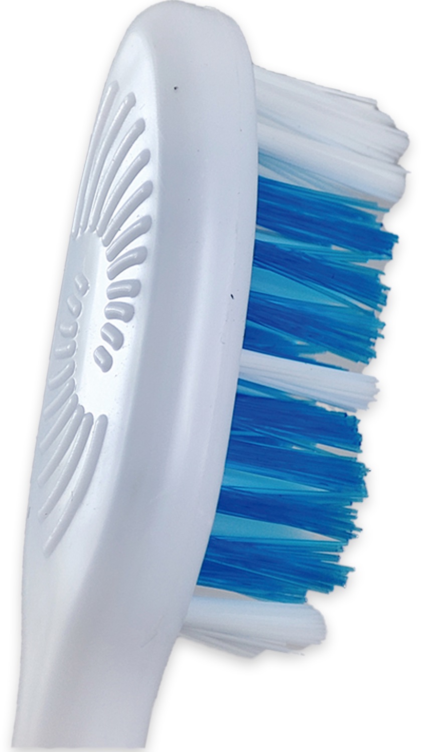 Cepillo dental adulto Happy Tooth Uka Int. Ecosum distribuidor autorizado Colombia. Cepillo ergonómico con goma antideslizante, limpiador de lengua y cerdas medias de nylon. Venta mayorista y minorista.