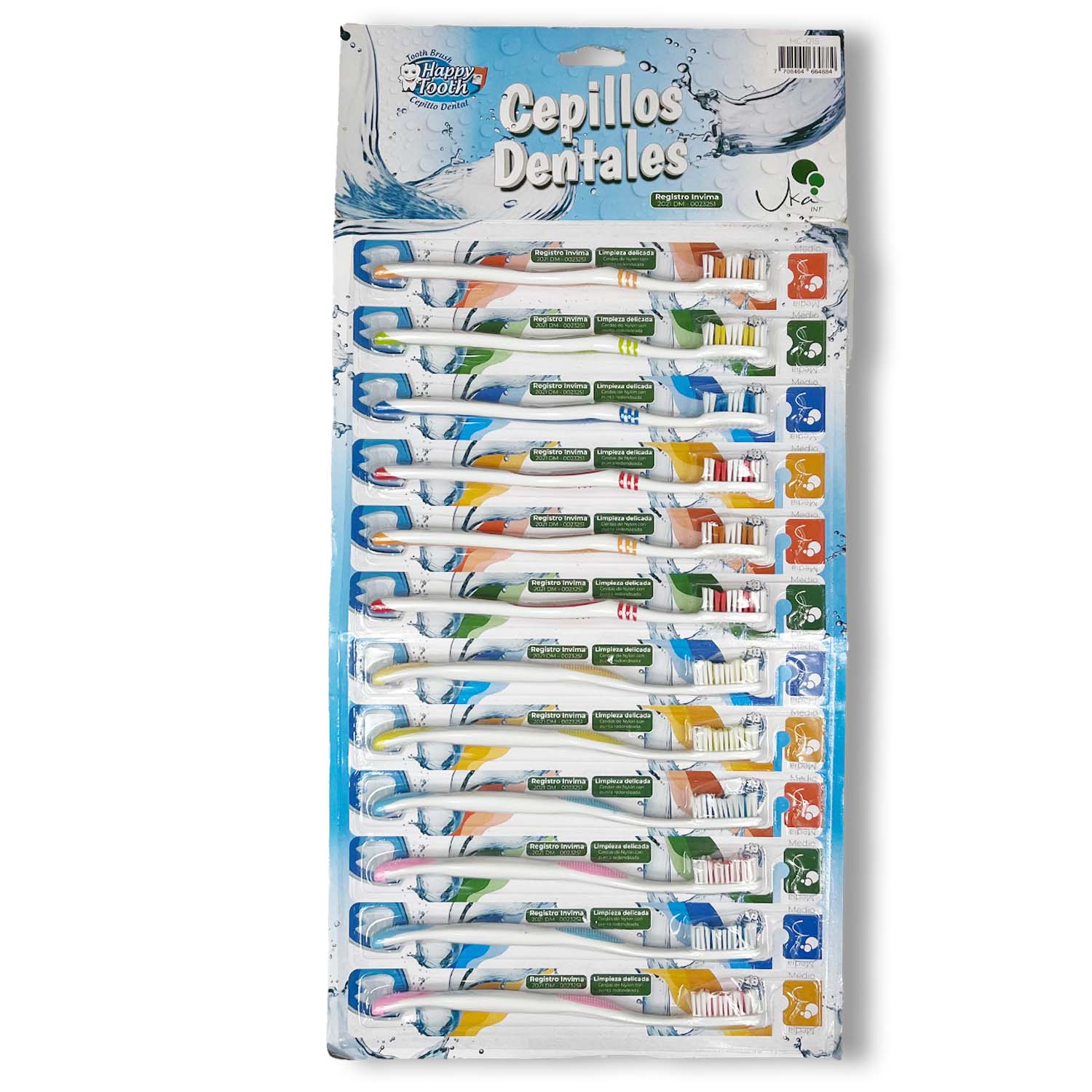 Cepillo dental adulto Uka Int tira x12 con cerdas de dureza media. Ecosum distribuidor autorizado en Colombia.