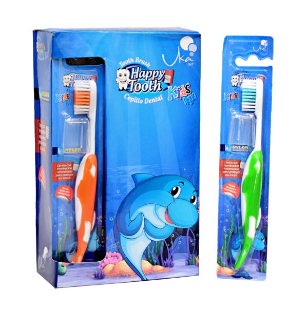 Cepillo dental para niño Uka Int rojo con diseño de dinosaurio | Ecosum distribuidor autorizado Colombia