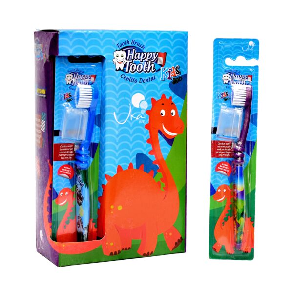Cepillo dental para niño Uka Int azul con diseño de dinosaurio | Ecosum distribuidor autorizado Colombia