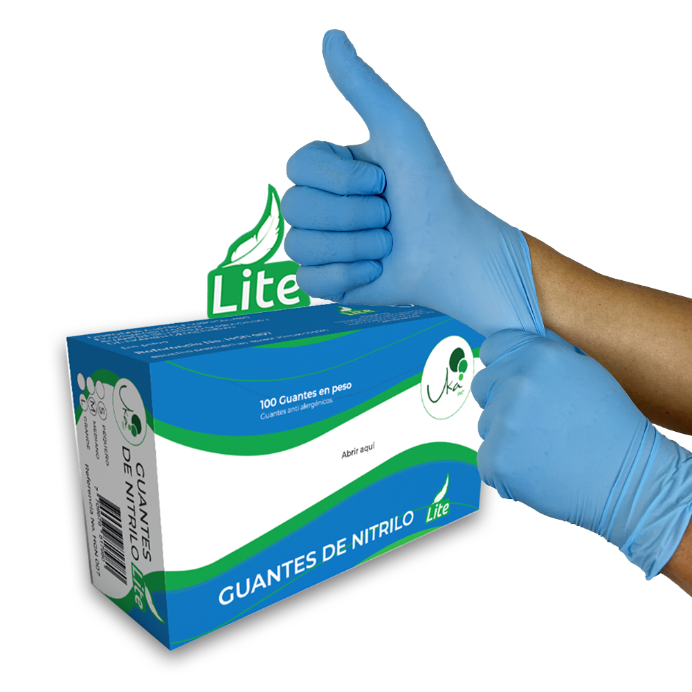 Guantes de nitrilo Lite Uka Int calibre 6 azul INVIMA