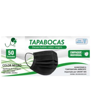 Tapabocas negro Uka Int x50 con empaque individual – Ecosum distribuidor autorizado Colombia